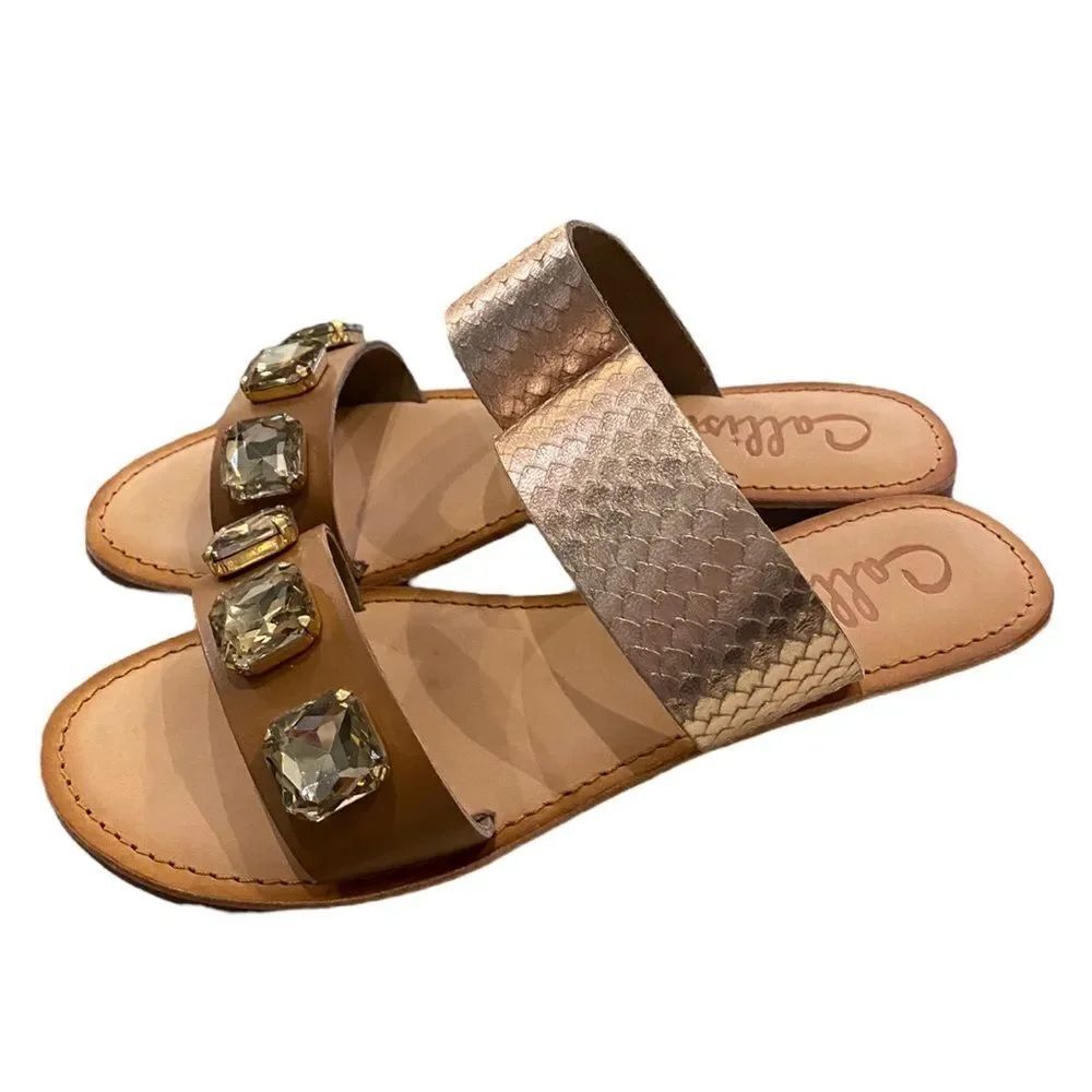 CALLISTO Wrigley Women's Gold Slide Jewelled Sandals NEW 9